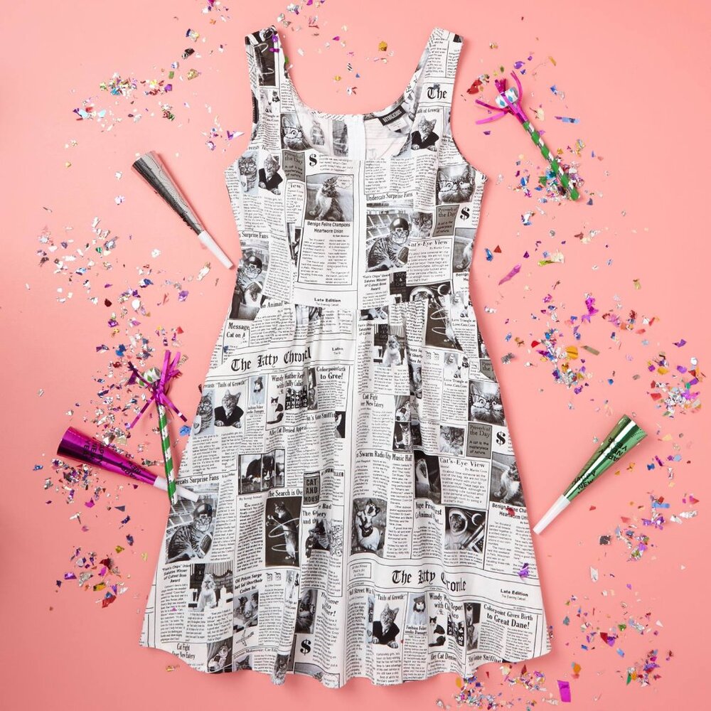 Retrolicious Black and White Newspaper Print Dress